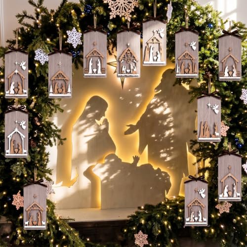 24 Pcs Christmas Nativity Scene Ornaments, Wooden Religious Decor