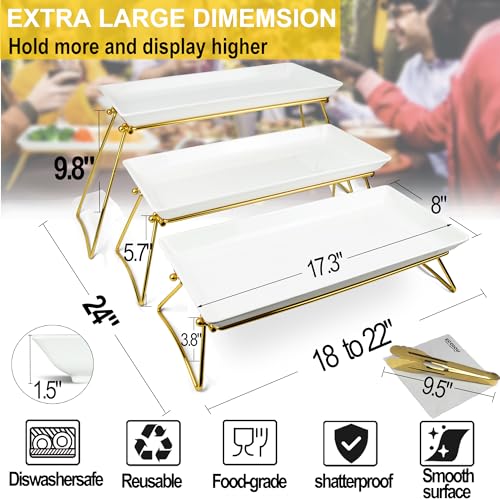 White 3-Tier Serving Tray Stand - Extra Large Buffet Platters for Parties