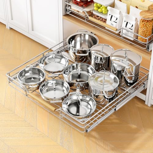 Chrome 21 x 21 Inch Heavy Duty Pull-Out Cabinet Organizer with Full-Extension Drawers