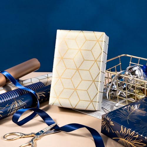 WRAPAHOLIC 30 Inch Navy Wrapping Paper - Jumbo Roll Gold and Print