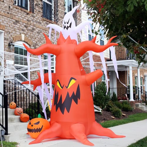 10 FT Halloween Inflatable Dead Tree with Pumpkin Ghost LED Outdoor Decor