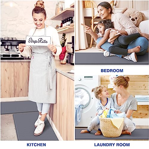 StepRite Kitchen Mats, 2PCS Kitchen Rugs, Cushioned Anti Fatigue Kitchen Mats for Floor, Non-Slip Standing Desk Mat, Waterproof Kitchen Rug Set for Kitchen, Floor, Office, 17.3"x30"+17.3"x47", Blue