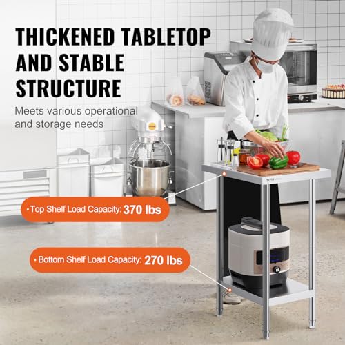VEVOR Stainless Steel Prep Table 24 x 18 x 34 Inch Heavy Duty Workstation