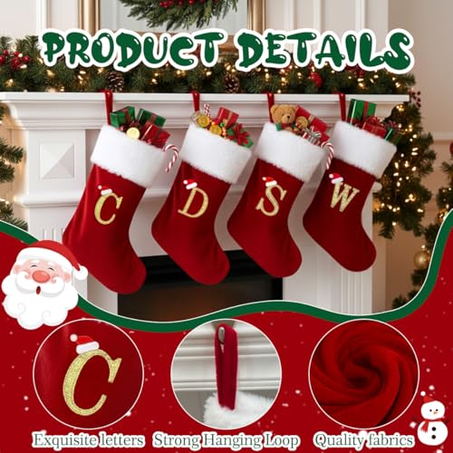 Christmas Stockings with Initials - 20 Inch Velvet Monogram Xmas Stocking, Red / Letter R