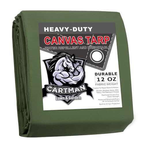 Heavy Duty Canvas Tarp 10x12 Feet - Waterproof Green Heavy-Duty Canvas Cover - Olive Green Variation