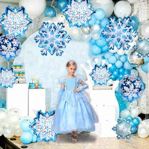 JOICEE 14pcs Snowflake Balloons Snowflake Frozen Balloons for Christmas Winter Wonderland Party Decorations,Snowflake Aluminum Foil Mylar Balloons for New Year Birthday Theme Party Supplies.