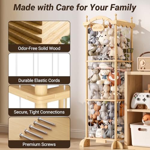 COSYLAND Wooden Castle Plush Toy Storage Organizer for Kids Room — Large Kids Toy Bin