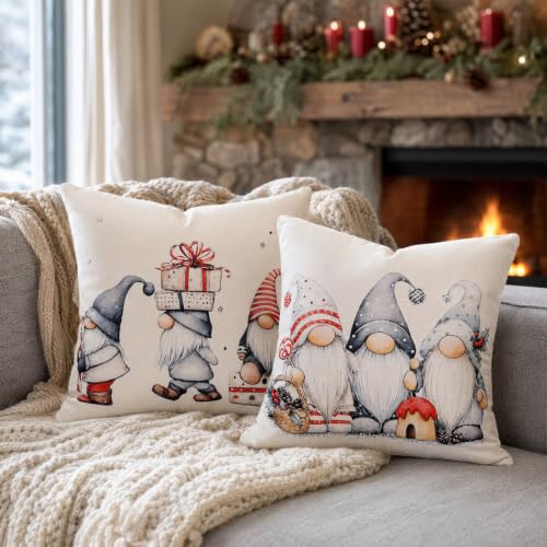 DAPTSY 20x20 Christmas Pillow Covers Set of 2 Gnome Whimsical Nordic Decor