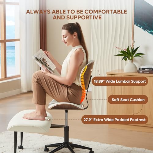 Ergonomic Cross Legged Office Chair with Adjustable Height & Bentwood Back - White / Contemporary