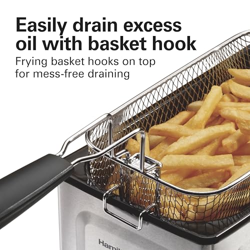Hamilton Beach Family-Size 3L Electric Deep Fryer with Basket, Stainless Steel