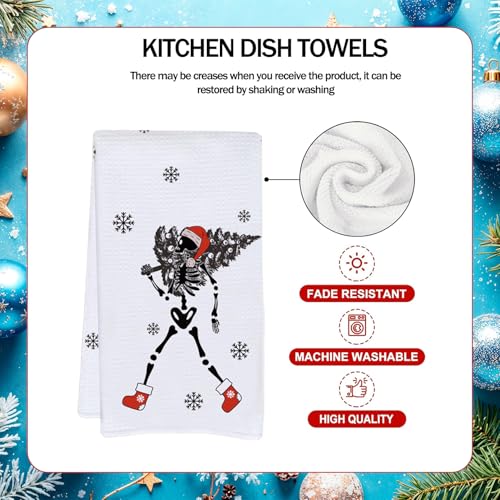 Skeleton Christmas Kitchen Towels 4-Pack - Gothic Black White Red Cotton Dish Towels