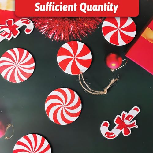 Wooden Peppermint Candy Cane Ornaments - 35-Pack Christmas Tree Decorations