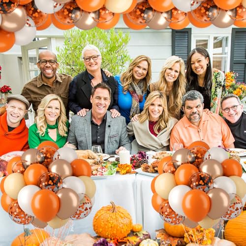 62Pcs Fall Balloons Set, 12 Inch Orange Champagne Gold Retro Ivory White Confetti Latex Balloons Kit with Ribbons, Party Balloons Kit for Birthday Thanksgiving Fall Wedding Party Decorations