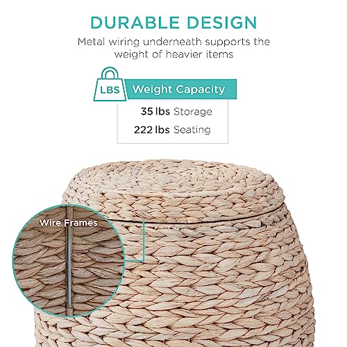 Whitewash Hyacinth Storage Basket with Lid - Handwoven Organizer for Bedroom & Living Room