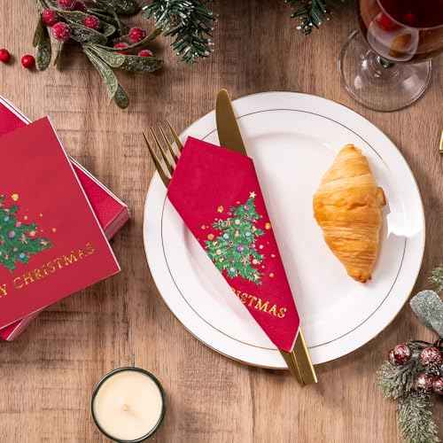 WRAPAHOLIC 50Pcs Christmas Napkins - Christmas Tree with Colorful Light 3-Ply Disposable Cocktail Napkin for Christmas Party Supplies Tableware, Xmas Holiday - 5 x 5 In