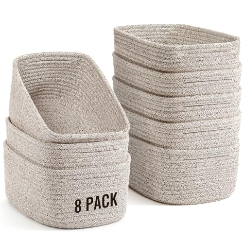 Brown Woven Rope Storage Bins Set of 8 for Nursery & Organization