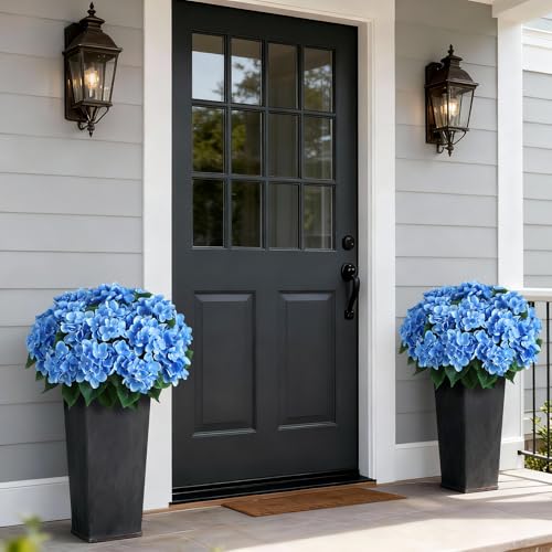 Artificial Hydrangea Topiary Ball Trees - 2 Sets Outdoor Faux Plants, UV-Resistant, 18 Inch