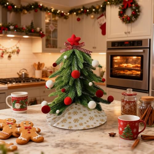 Dream Loom 15-Inch Green Mini Artificial Christmas Tree with Ornaments - Tabletop Holiday Decor