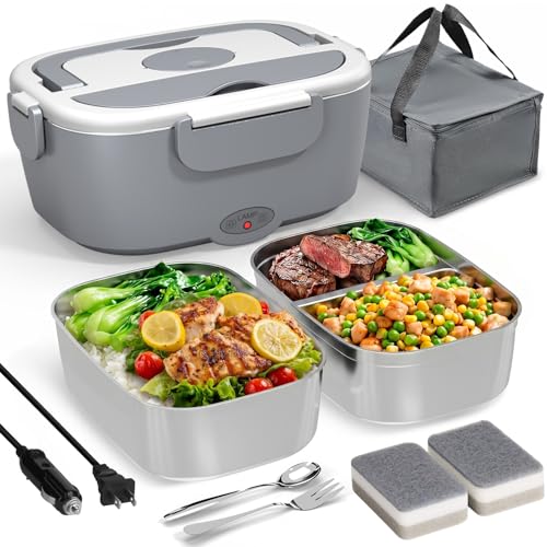 Electric Lunch Box for Adults Gray 15-30 Min Fast Heating Portable Food Warmer