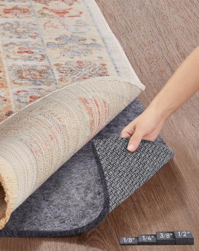 4' x 6' Rug Pad Non Slip Cushioned Gripper - Felt & Silicone Backing, 1/4 Inch Thick