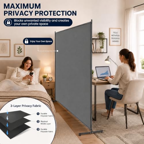 Gray Room Divider 72x72 Inch Privacy Screen Freestanding Partition Wall for Room Separation