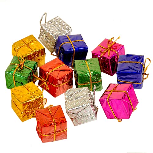 Mini Christmas Gift Box Ornaments Set - Shiny Foam & Gold Foil Decor, 24 Pieces