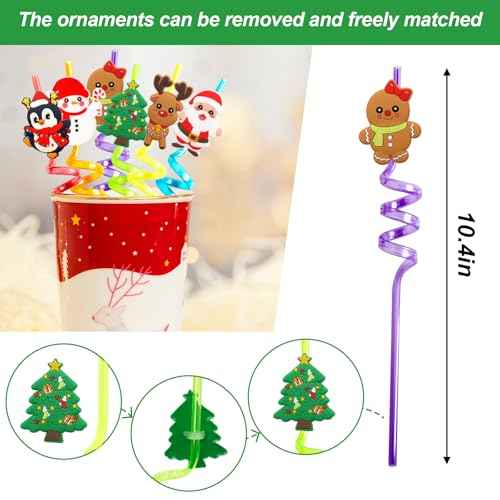 Fancy Land Christmas Party Favors Christams Drinking Straws Reusable Plastic Straw for Kids Xmas Holiday Party Supplies 24Pcs