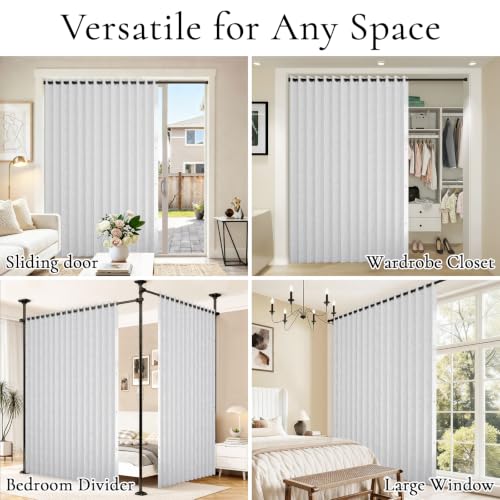 Grayish White Fabric Vertical Blackout Shades for Sliding Doors - 100"W x 84"L, 1 Panel