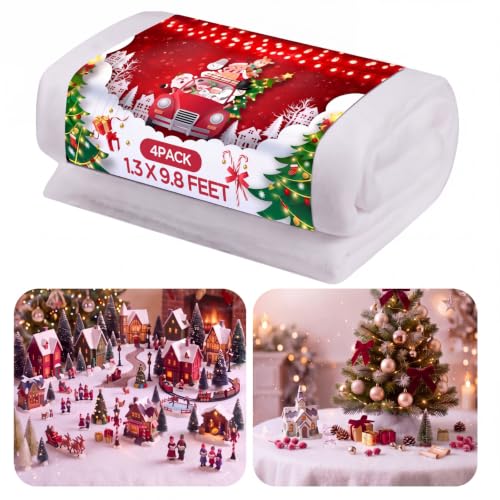 HESTYA 4 Pack Thick Glitter Fake Snow Blanket Roll - 1.3 x 9.8 ft Christmas Decoration