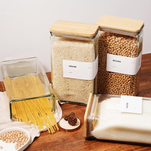 APT 1101 White Glass Storage Jars with Bamboo Lids, 67oz Set of 3, Airtight Canisters for Spices, Cookies, Candy, Tea, Coffee & Rice