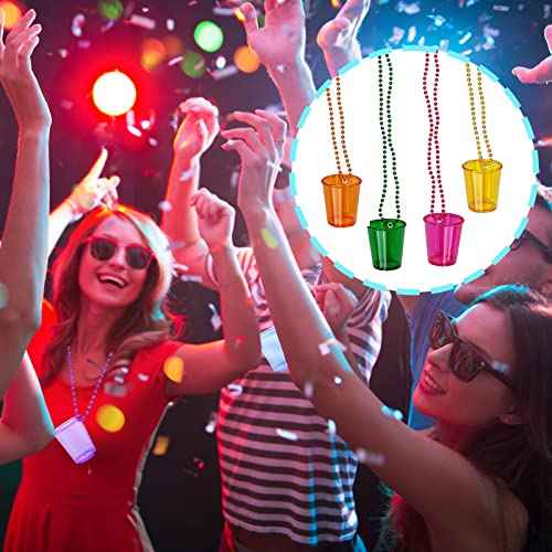 8 Pieces Christmas Shot Glass on Beaded Necklace, Plastic Colorful Clear Shot Cup Necklace, Bachelorette Party Team Groom and Bride Supplies for Birthday Wedding Festival Parade Favor