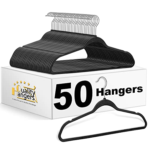 50-Pack Black Plastic Hangers - Slim Non-Slip Clothes Hangers with 360° Swivel Hook