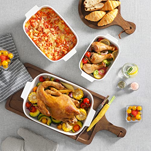 MALACASA Ceramic Casserole Dishes Set of 3,White Baking Dish for
