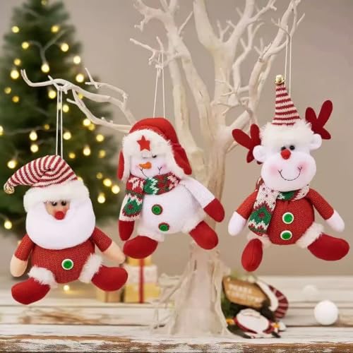 Santa Snowman Reindeer Christmas Tree Ornaments Set - Plush Holiday Decorations