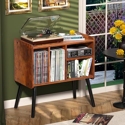 Record Player Table, Mid-Century Stand Hold Up to 150+ Albums