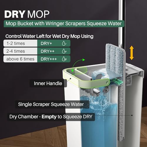 JOYMOOP Flat Mop System with Microfiber Pads and Bucket Set - White, O
