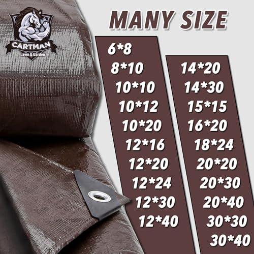 CARTMAN 12x20Ft Industrial Waterproof Poly Tarp Cover 20 Mil, Brown