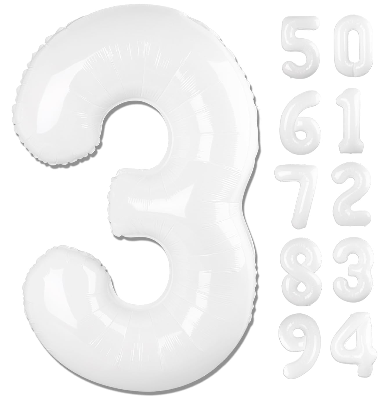 White 3 Balloon, Translucent Number Balloons 40 Inch, 3rd Birthday Decorations for Kids Girls Boys, Men Women White Party Supplies for Party Decorations, Number 3 Balloon