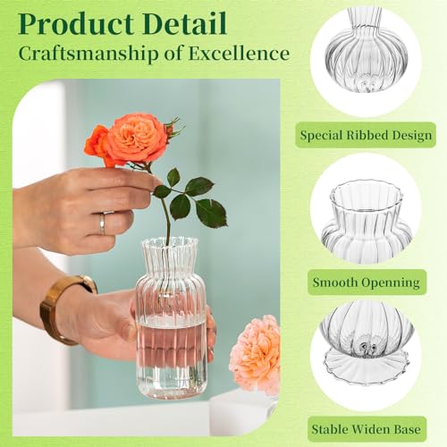 Mini Glass Vases for Centerpieces - Clear Bud Vase Set of 16, Small Flower Vases for Wedding & Home Decor - Hewory