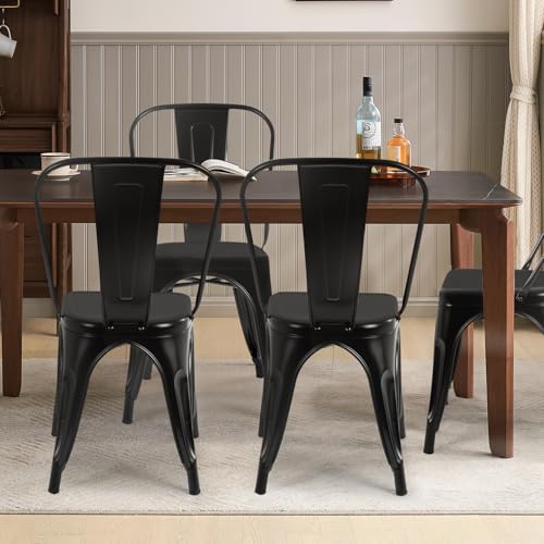 Metal Dining Chairs Set of 4 - Black, 330lbs Load Capacity, Stackable