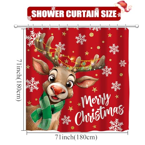 Reindeer Christmas Decor Merry Shower Curtain Snowflake Red Sets with