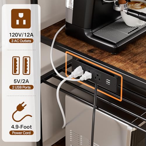 Mini Fridge Stand with Power Outlet and Storage - Kitchen Organizer Shelf