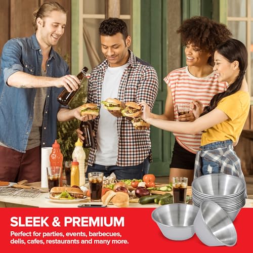 Stock Your Home 120 Pack 1.5 oz Stainless Steel Condiment Cups - Reusable Dipping Saucer Set