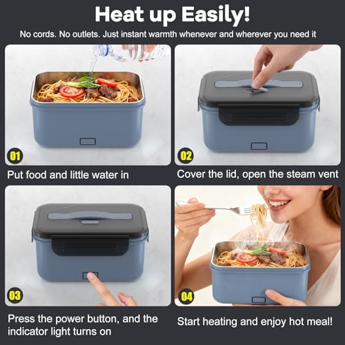 Monteka Blue Cordless Electric Lunch Box 1.8L Food Warmer Portable & Rechargeable