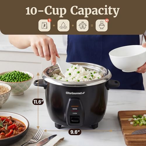 10-Cup Stainless Steel Rice Cooker - Fluffy, Perfectly Cooked Rice, Black