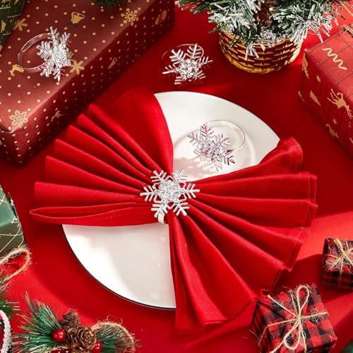 Mimorou 1 Pcs Christmas Snowflake Napkin Ring Holder - Silver