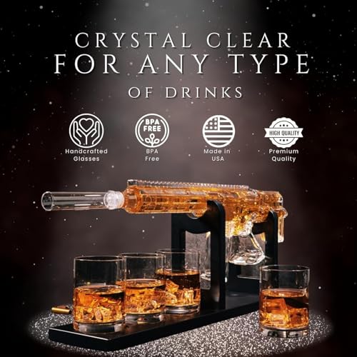 AR15 Gun Whiskey Decanter Set with Scope - Limited Edition Bullet Glasses Gift