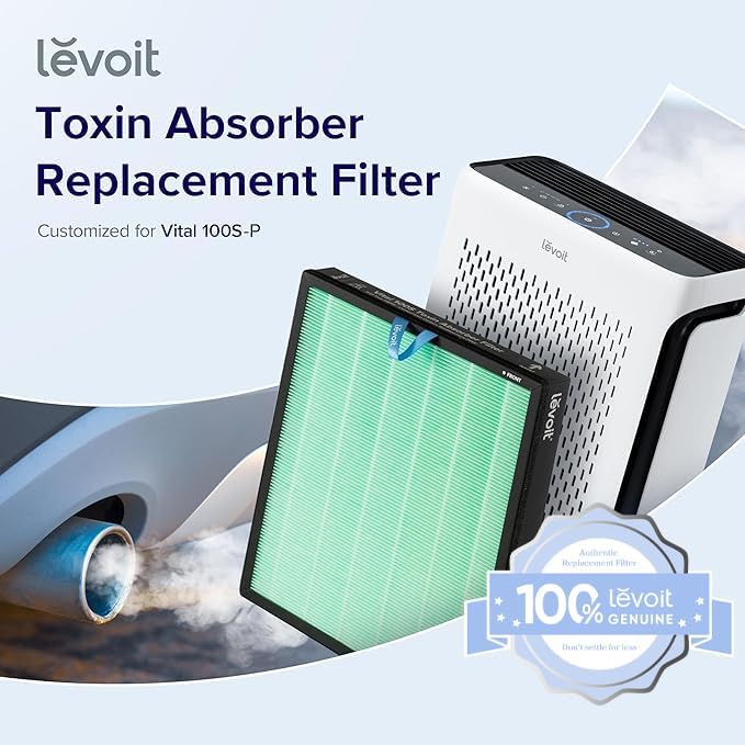 Levoit Vital 100S-P Toxin Absorber Replacement Filter with Model 13.4x12.1x1.9, High-Efficiency Activated Carbon, Supports HEPA Sleep Mode, 1 Pack