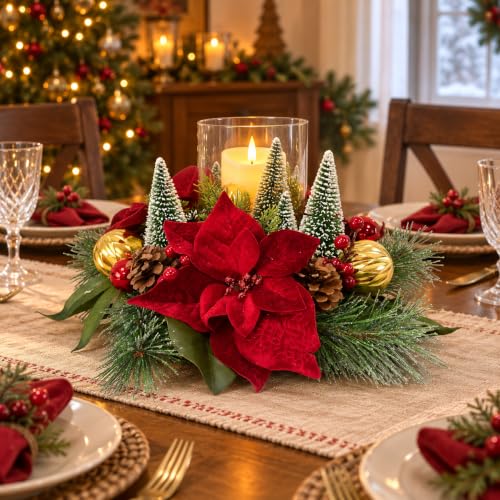 16in Christmas Candle Centerpiece with Glass Hurricane - Lnymura