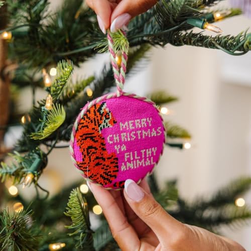 FURBISH Merry Christmas Ya Filthy Animal Needlepoint Christmas Ornament - Handcrafted Holiday Decor